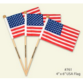 4" x 6" USA Flag w/Wooden Pole